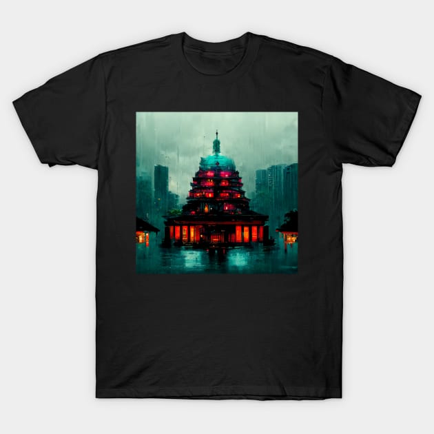 Zen Punk - Cyberpunk Fantasy Scapes Cityscape Skyline T-Shirt by ArkMinted